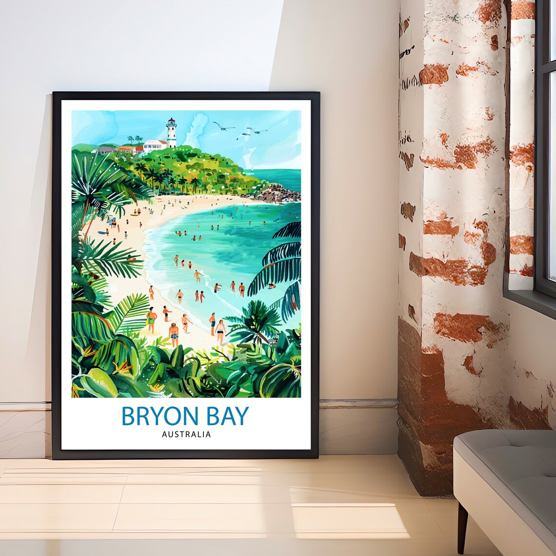 Byron Bay Australia Surf Beach Lighthouse Tropical Watercolor Poster - Image 2