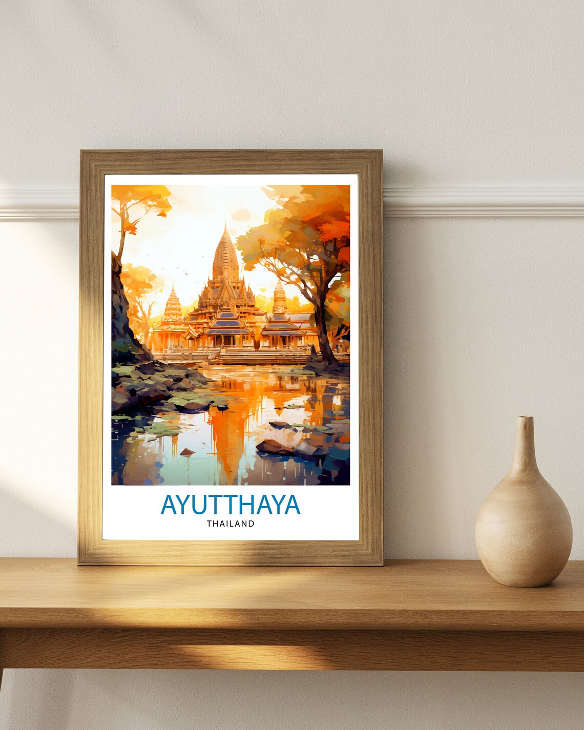 Ayutthaya Thailand Golden Temple Ruins Canal Art Travel Poster - Image 3