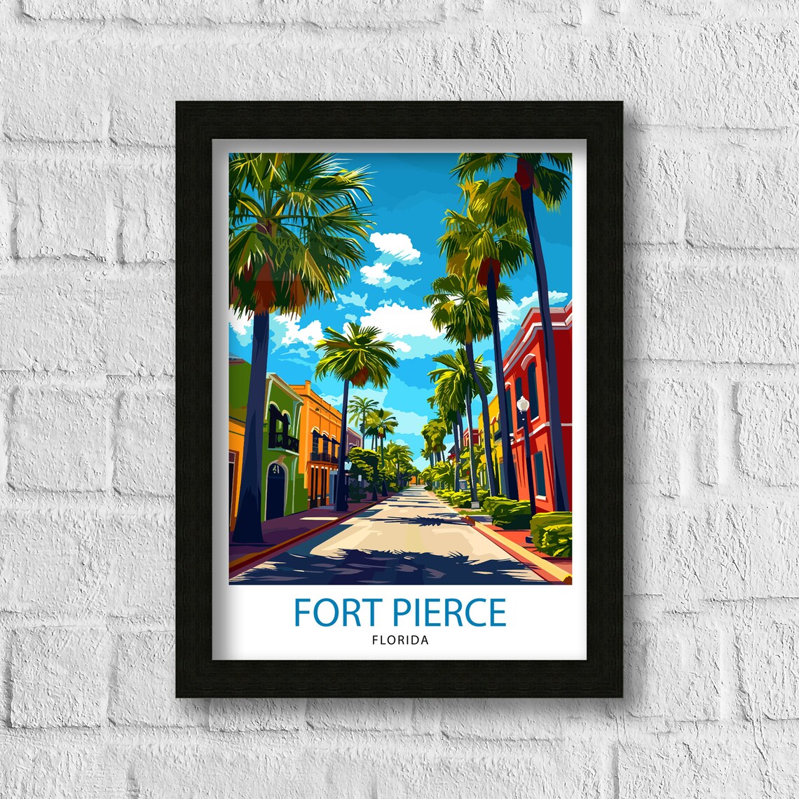 Fort Pierce Florida Palm Lined Historic Downtown Street Travel Poster - Image 3