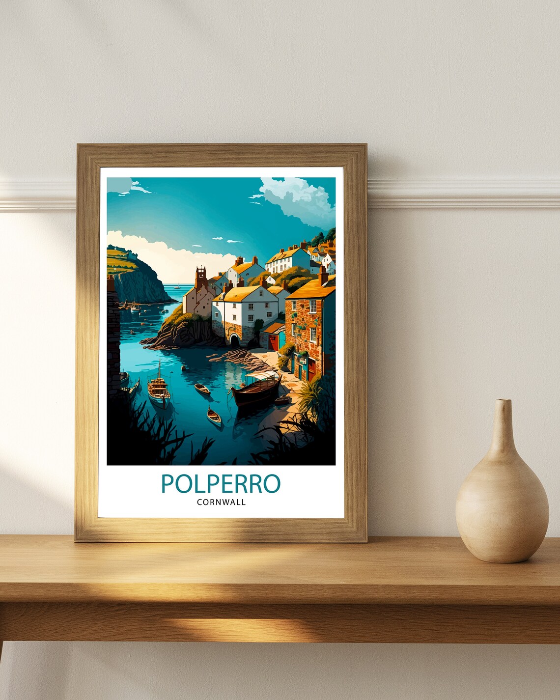 Polperro Cornwall Fishing Harbor Boats Quayside Village Poster - Image 2