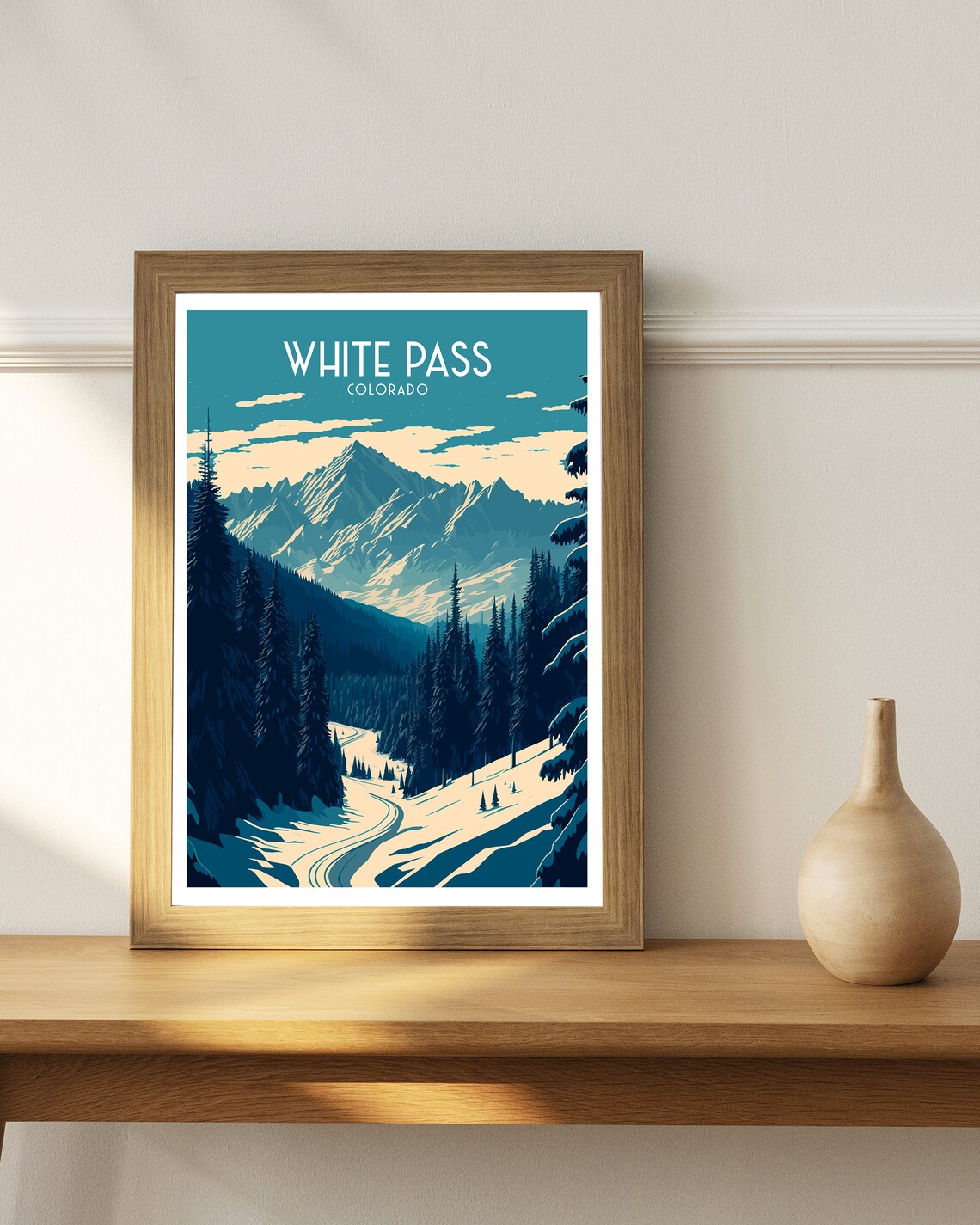 White Pass Colorado Snowy Mountain Pines Retro Travel Poster - Image 3