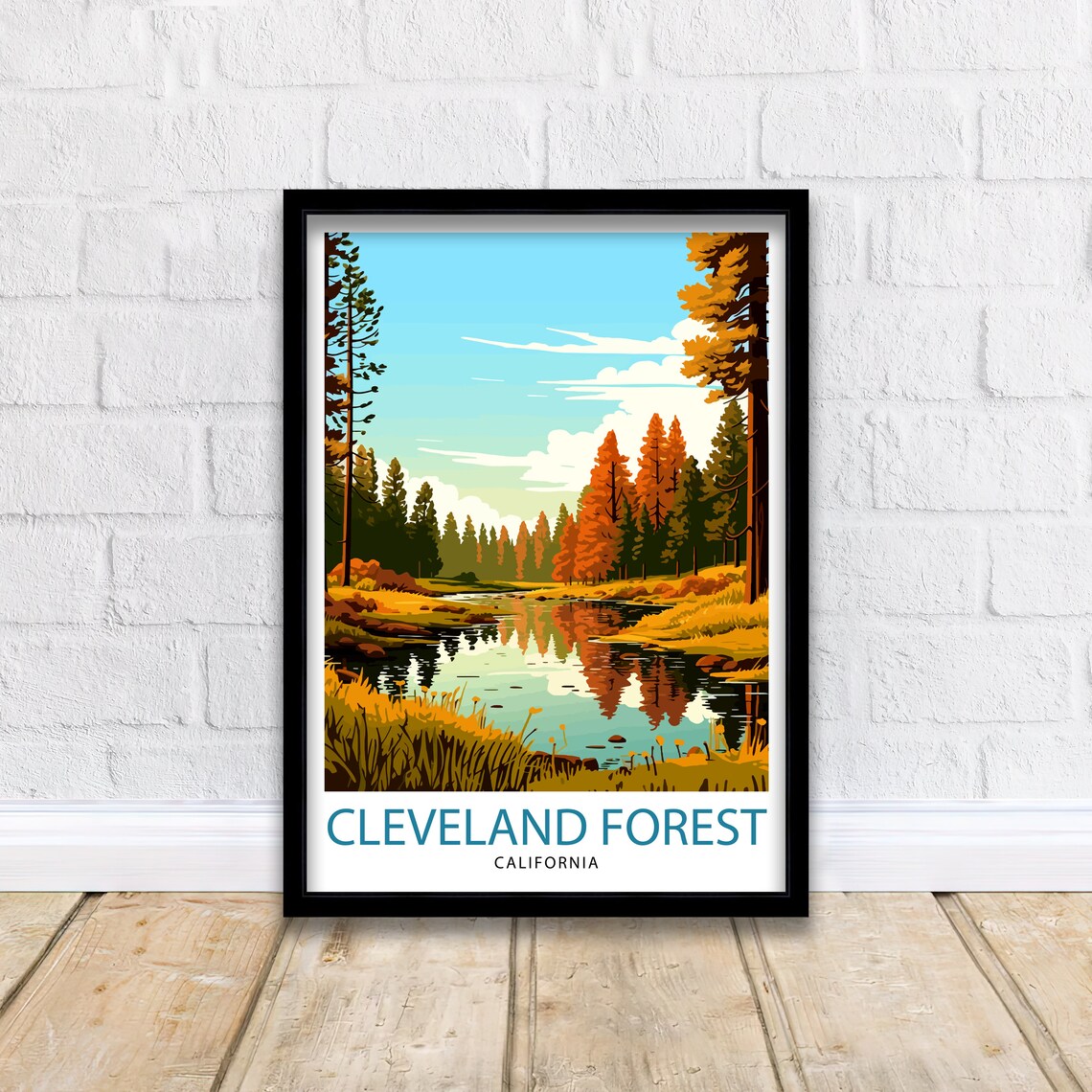 Cleveland Forest California Stream Autumn Pines Reflection Poster - Image 2
