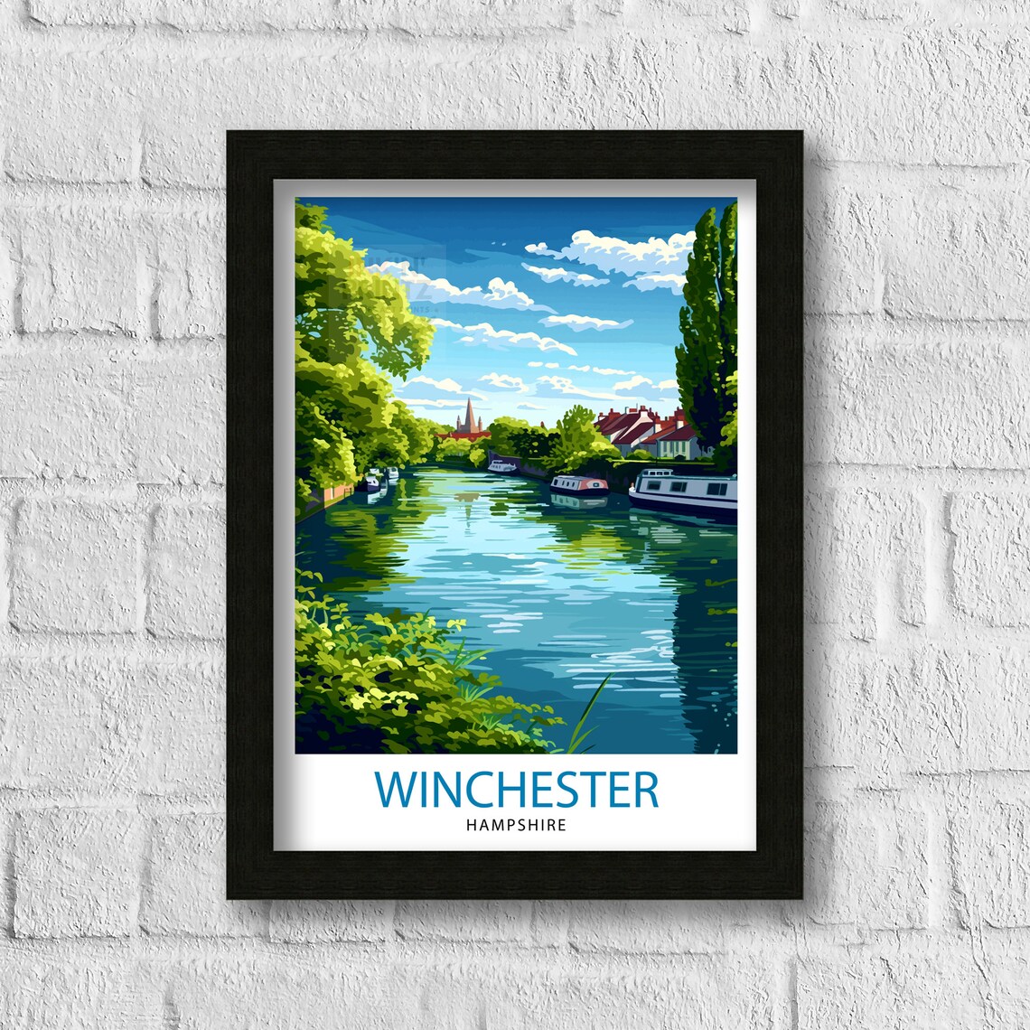 Winchester Hampshire River Houseboats Cathedral Travel Poster - Image 3