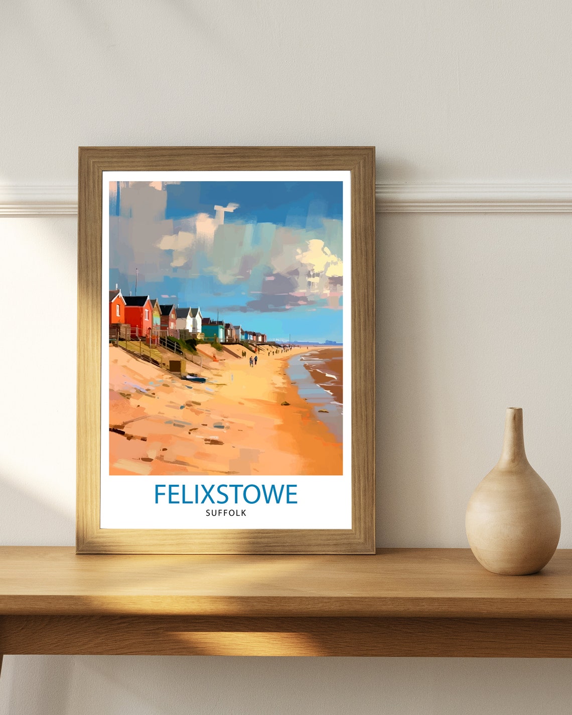 Felixstowe Suffolk Beach Huts Sandy Shore Seaside Travel Poster - Image 3