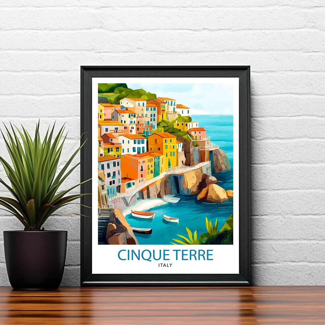 Cinque Terre Italy Colorful Cliffside Village Boats Coast Art Poster - Image 3