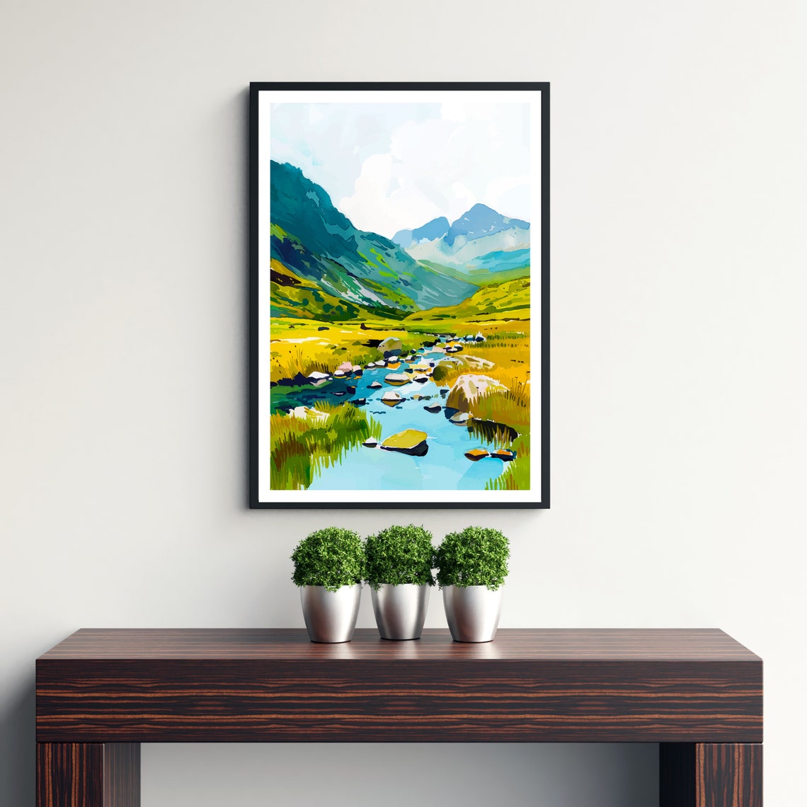 Snowdonia Wales Rocky Mountain Stream Meadow Landscape Poster - Image 2