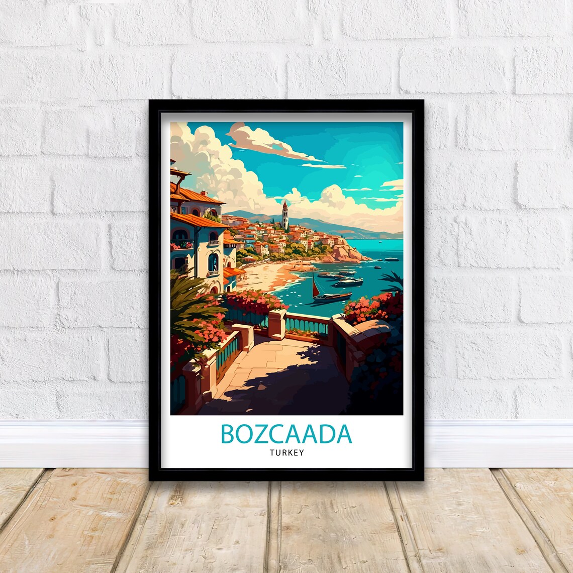 Bozcaada Turkey Aegean Island Old Town Harbor Boats Travel Poster - Image 2