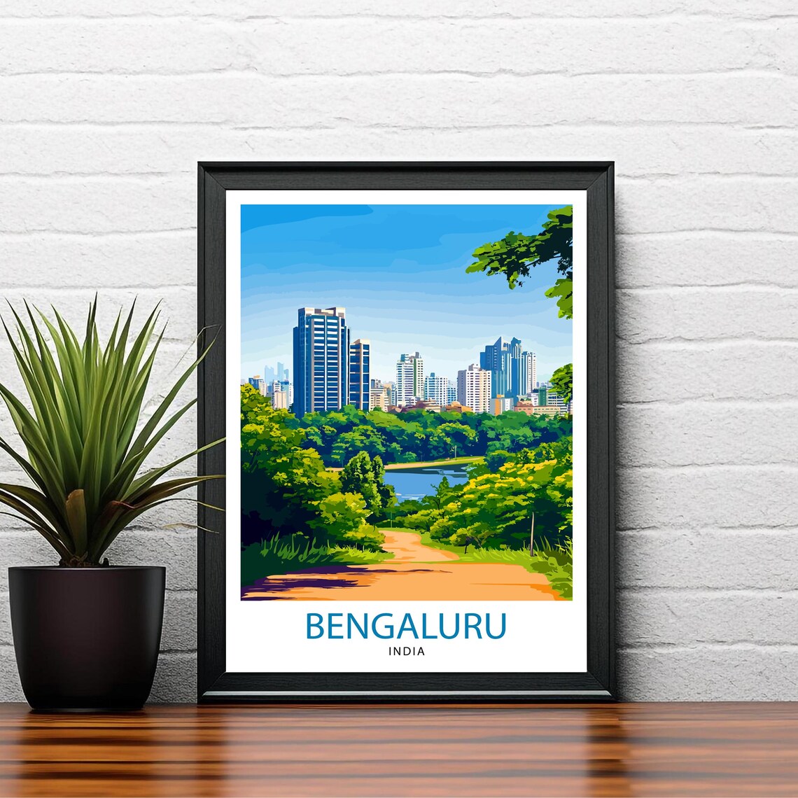 Bengaluru India Modern Skyline Urban Park Lake City View Poster - Image 3