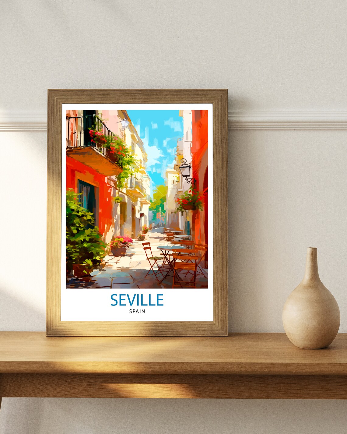 Seville Spain Sunny Cafe Street Flowers Summer Travel Poster - Image 3