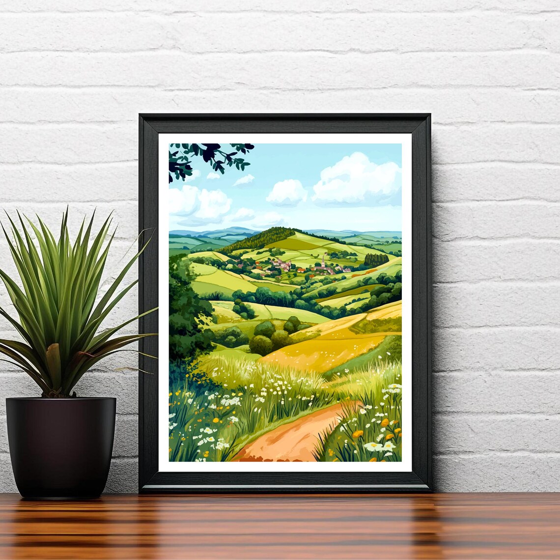 Malvern Hills England Rolling Green Hills Village Meadow Art Poster - Image 2