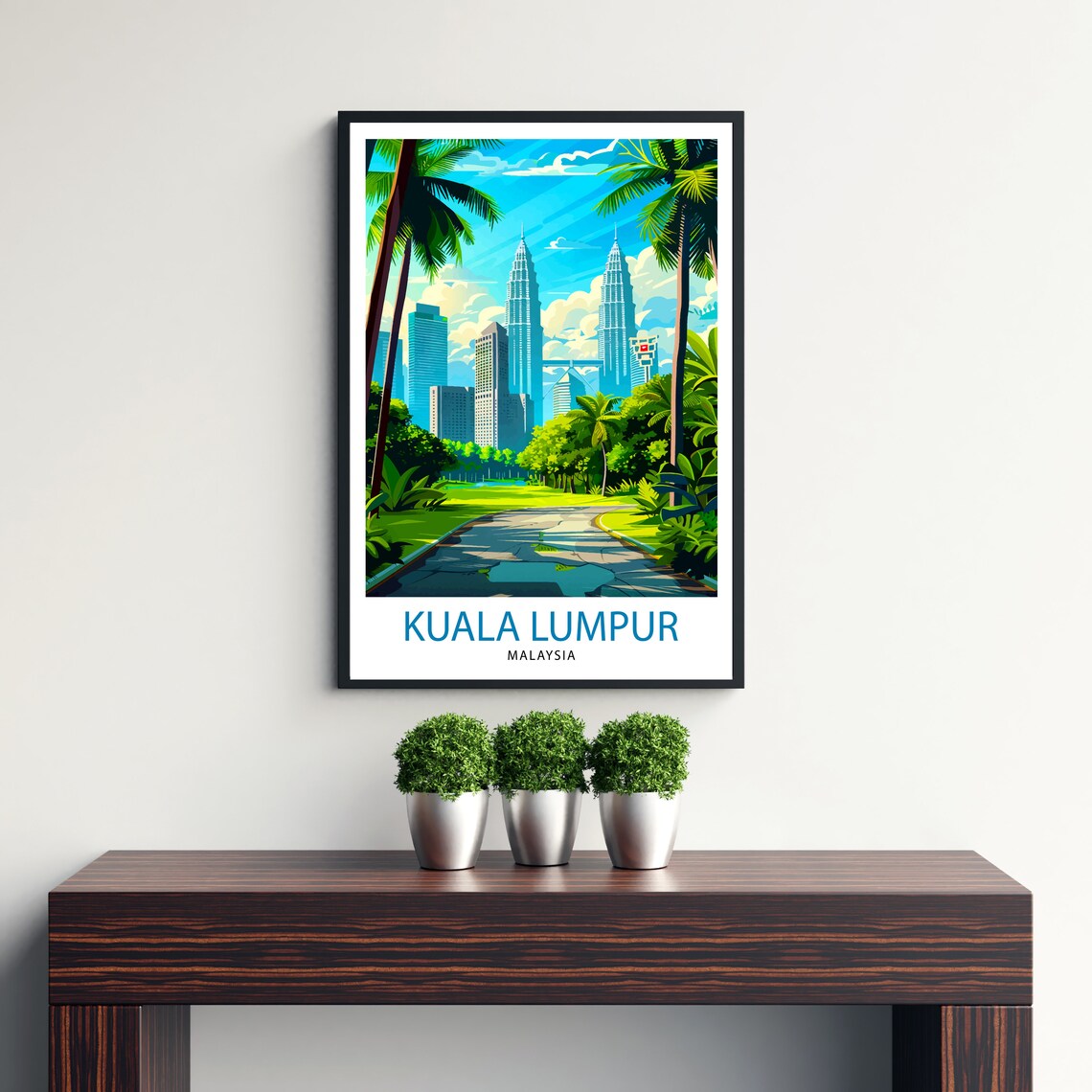 Kuala Lumpur Malaysia Twin Towers Palm Park Skyline Travel Poster - Image 3