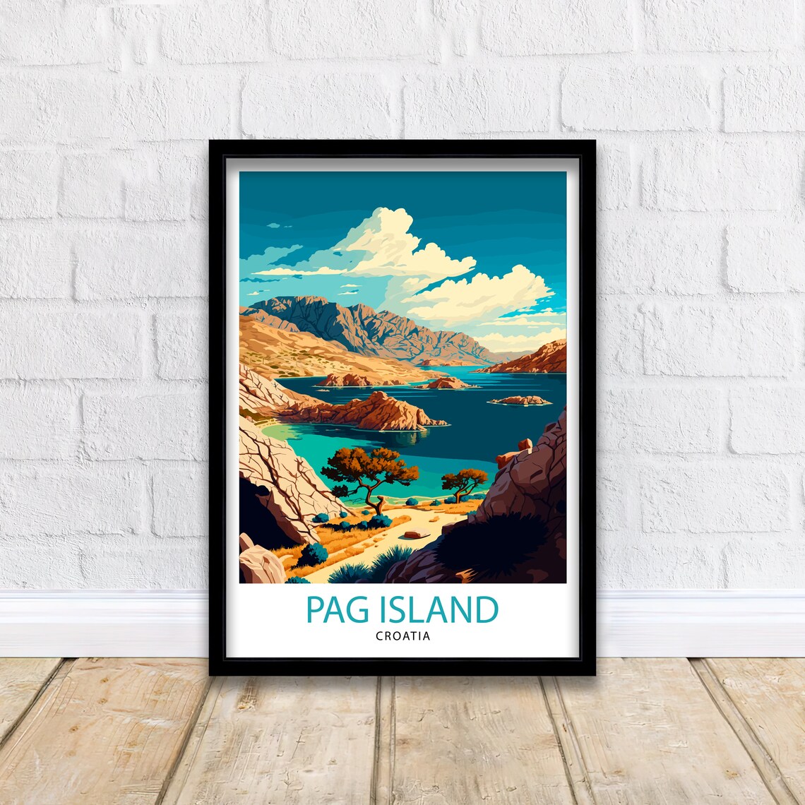 Pag Island Croatia Rocky Coves Turquoise Water Vintage Travel Poster - Image 2