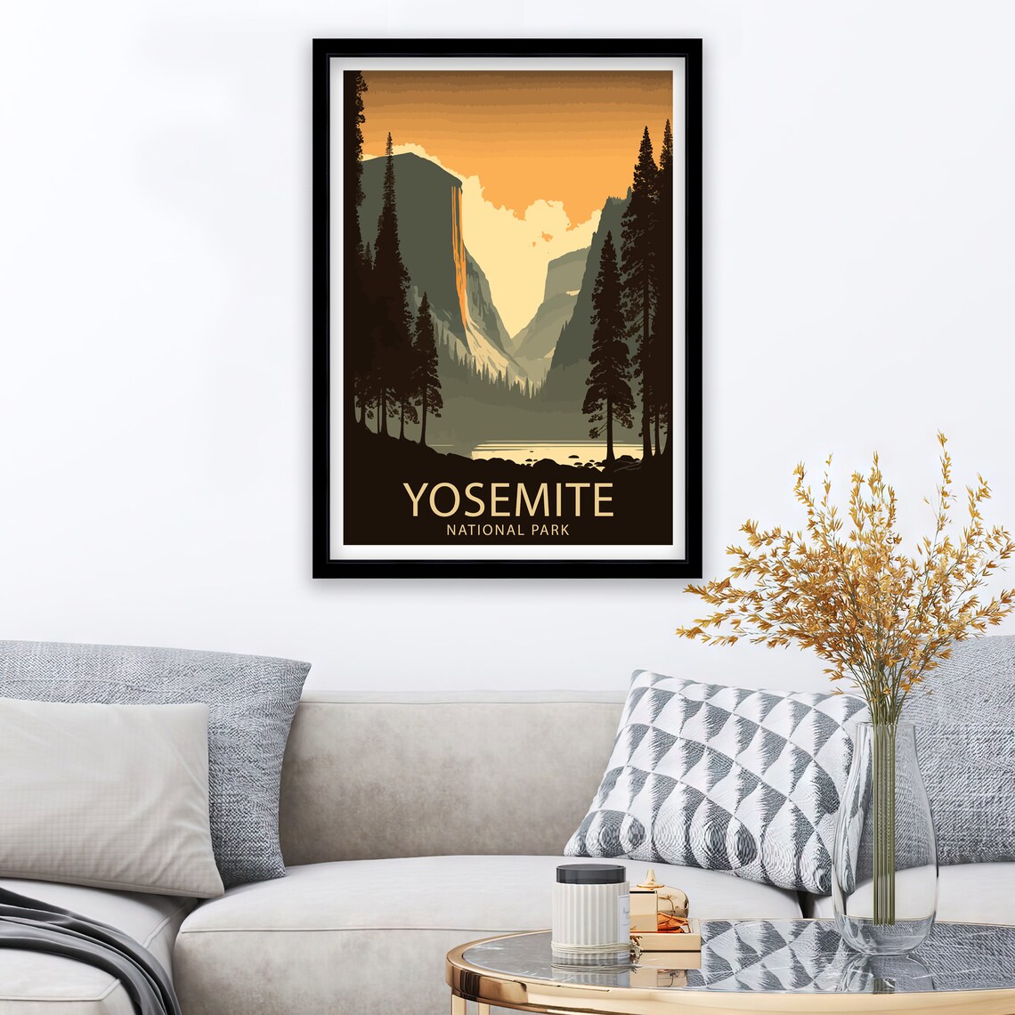 Yosemite National Park Granite Valley Sunset Retro Silhouette Poster - Image 2