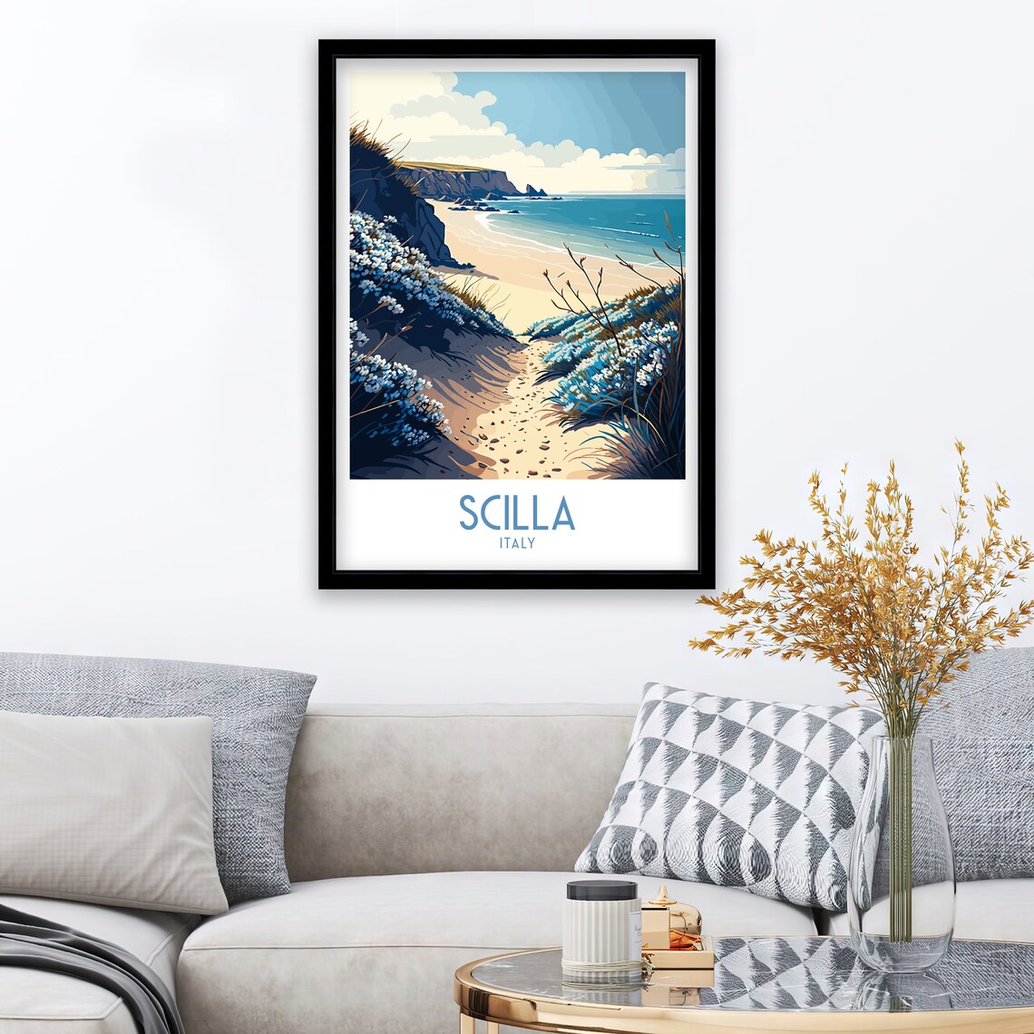 Scilla Italy Coastal Beach Path Wildflowers Vintage Travel Poster - Image 2