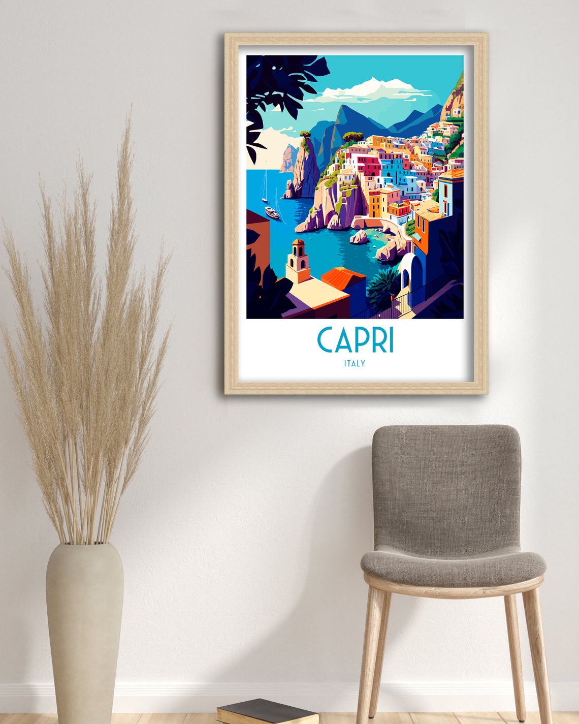 Capri Italy Cliffside Town Turquoise Bay Boats Travel Poster - Image 3