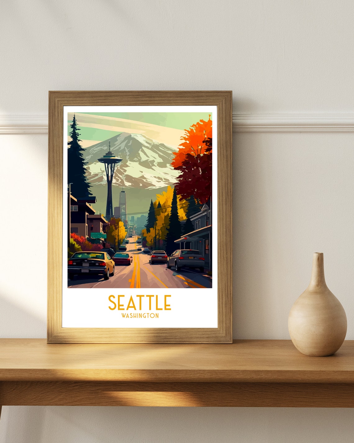 Seattle Washington Space Needle Mountain Cityscape Travel Poster - Image 3