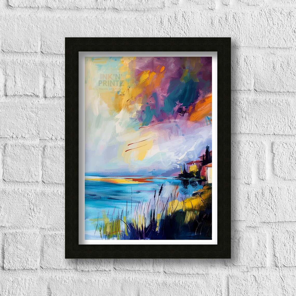 Lake Garda Italy Lakeside Church Sunset Abstract Water Poster - Image 3