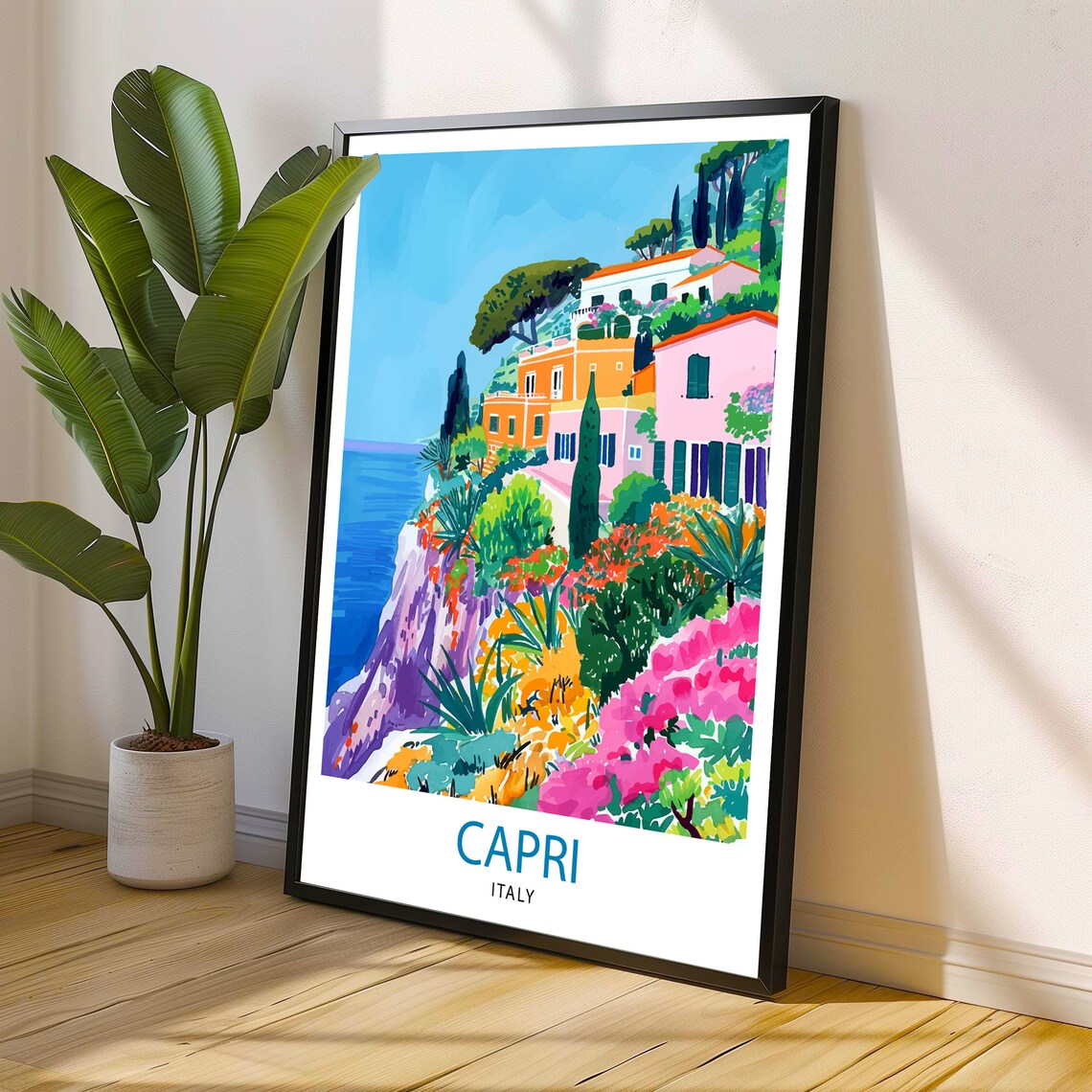Capri Italy Cliffside Village Bougainvillea Coastal Travel Poster - Image 2