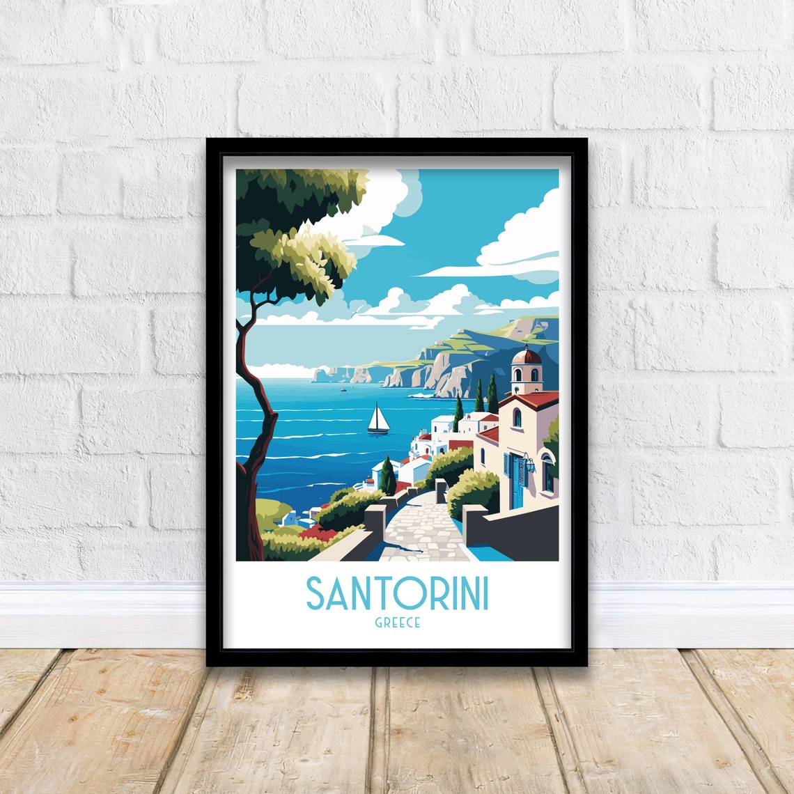 Santorini Greece Whitewashed Village Caldera Retro Travel Poster - Image 2