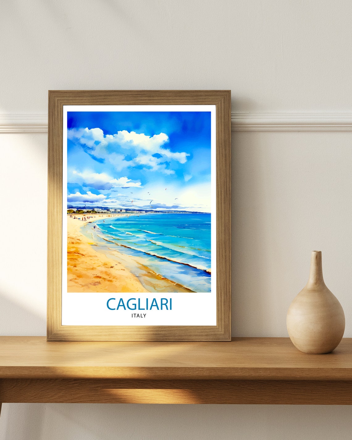 Cagliari Italy Sunny Beach Turquoise Waves Sardinia Art Poster - Image 2