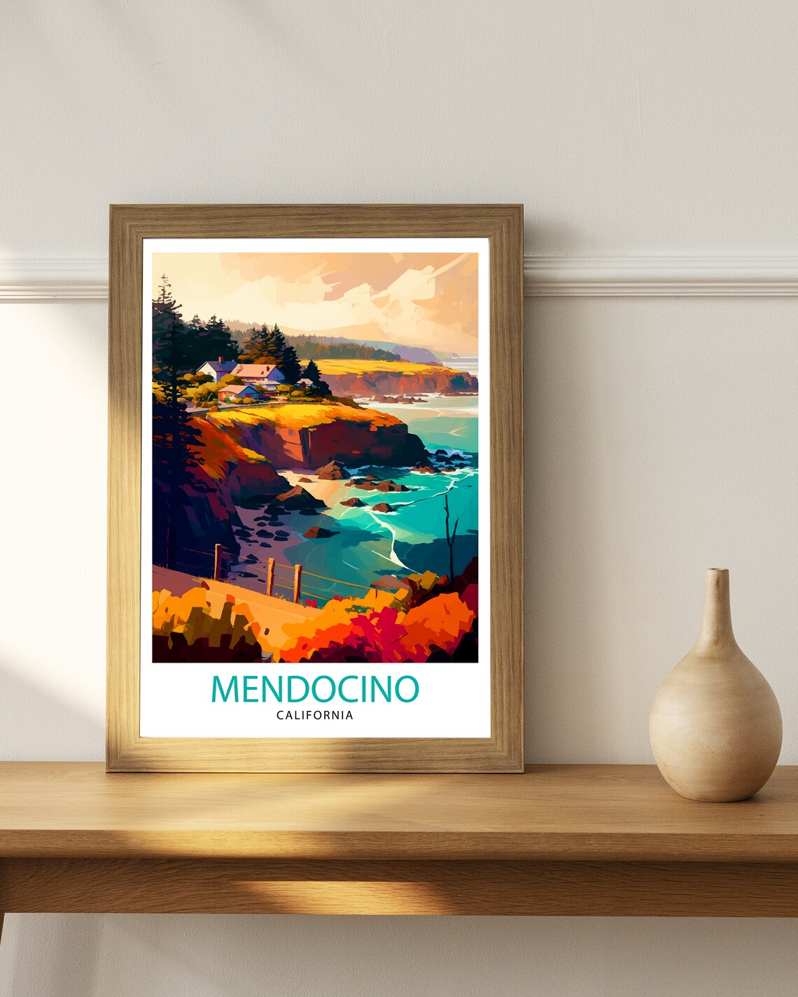 Mendocino California Travel Print Wall Decor Home Living Decor California Illustration Travel Poster Gift For Mendocino California Home - Image 2