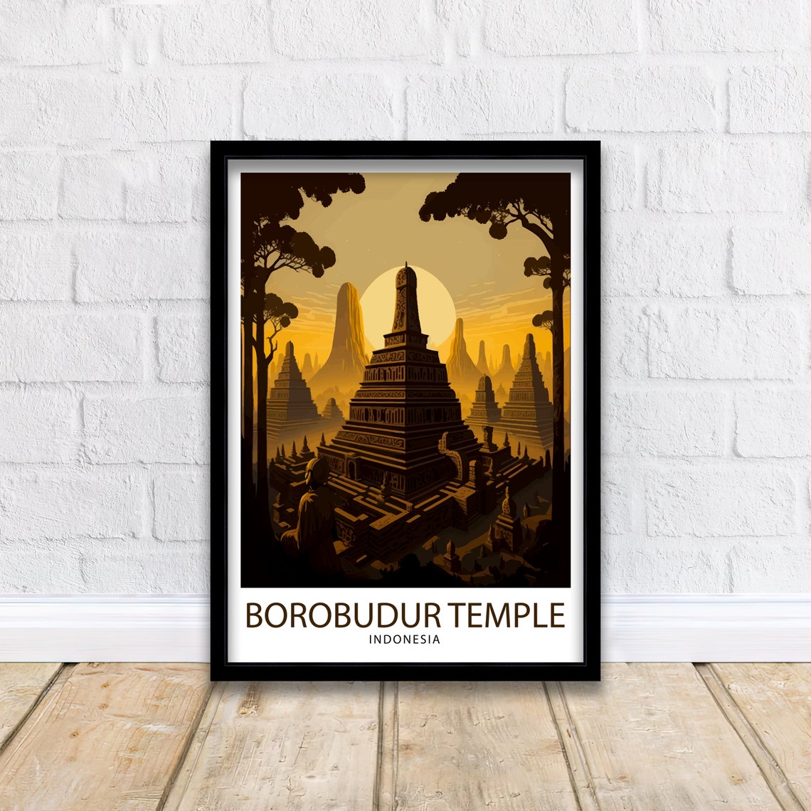 Borobudur Temple Indonesia Golden Sunset Stupas Travel Poster - Image 2