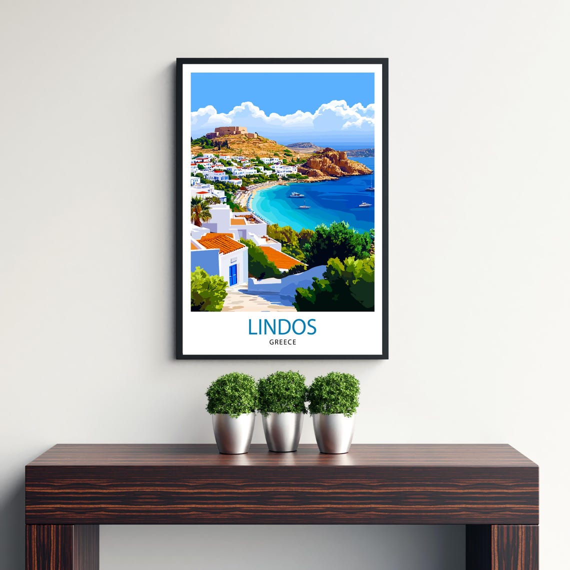 Lindos Greece Acropolis Whitewashed Houses Turquoise Bay Art Poster - Image 3