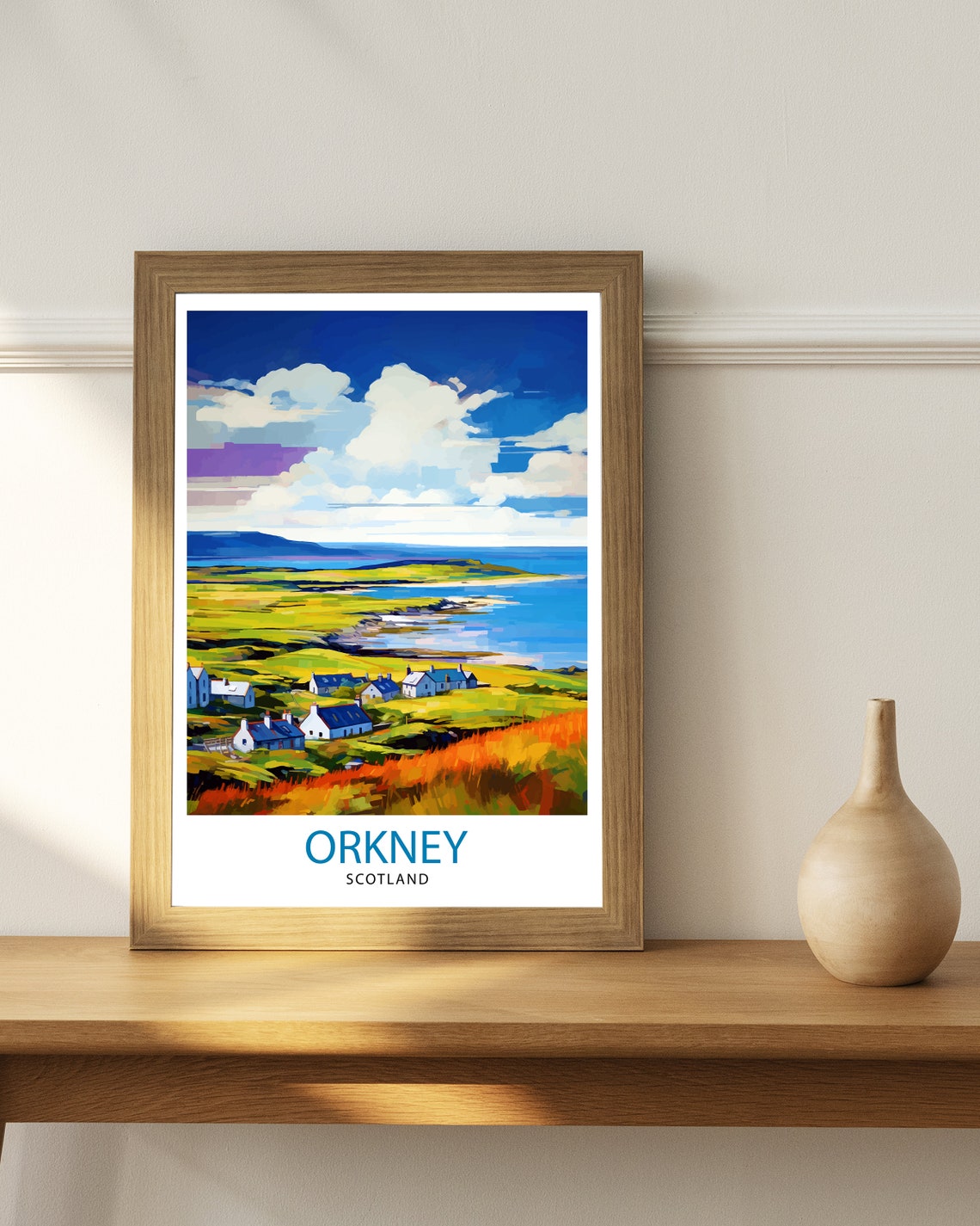 Orkney Scotland Coastal Cottages Landscape Travel Poster Artwork - Image 2