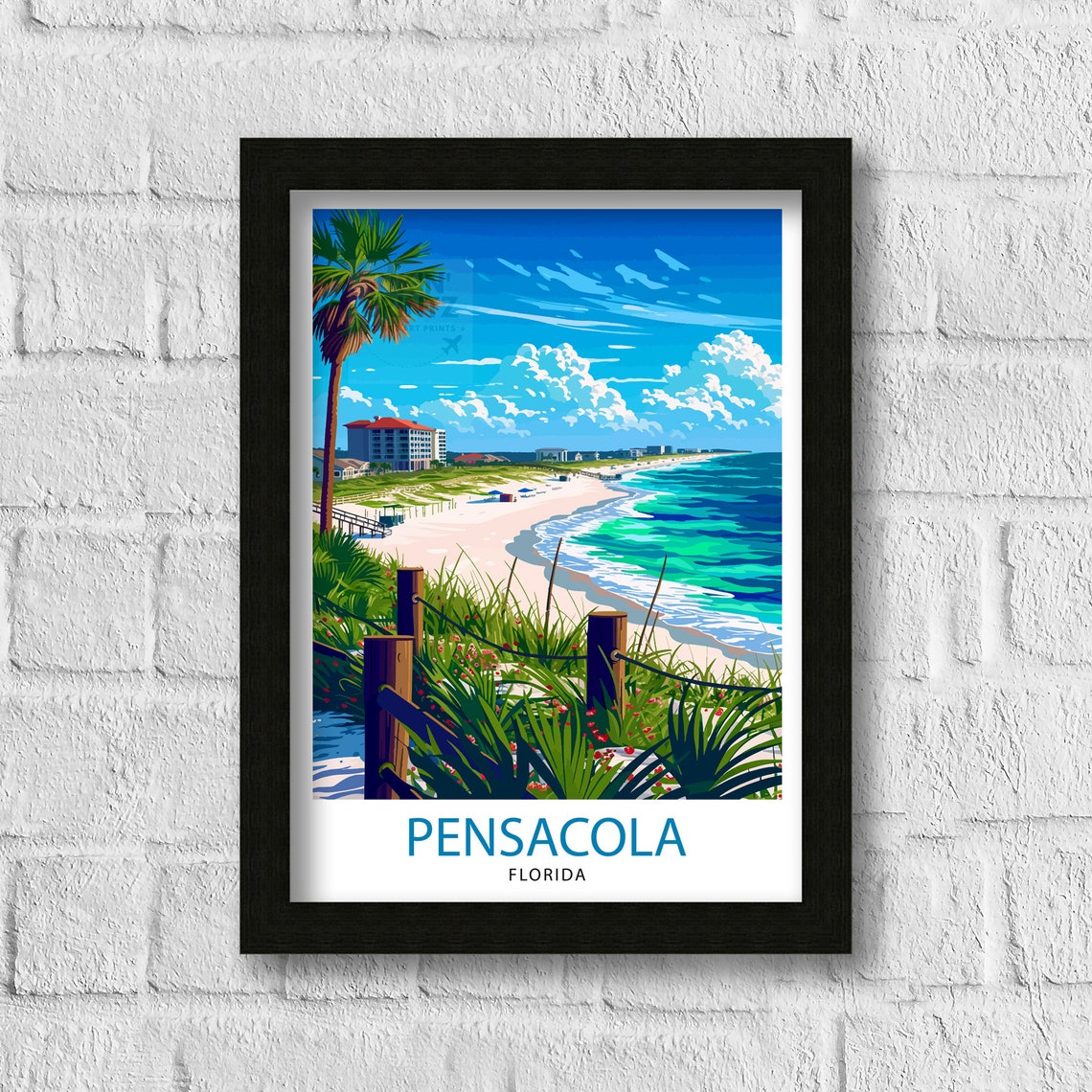 Pensacola Florida Gulf Coast Beach Boardwalk Ocean Waves Travel Poster - Image 3