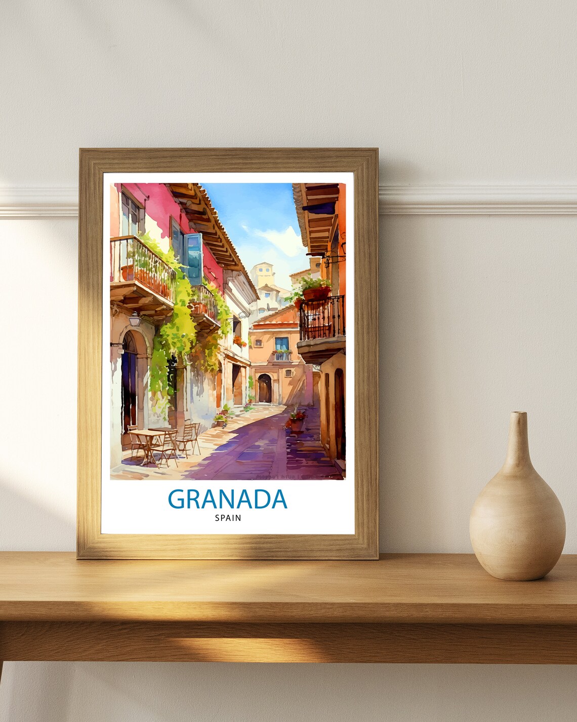 Granada Spain Watercolor Old Town Balconies Cafe Travel Poster - Image 3