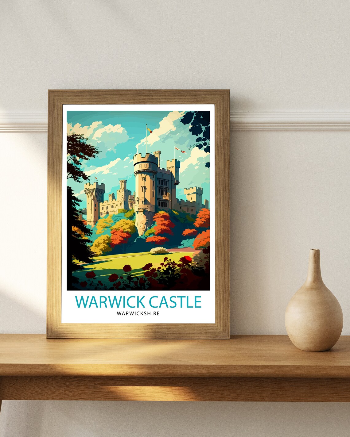 Warwickshire Castle Travel Poster, Warwickshire Decor - Image 2