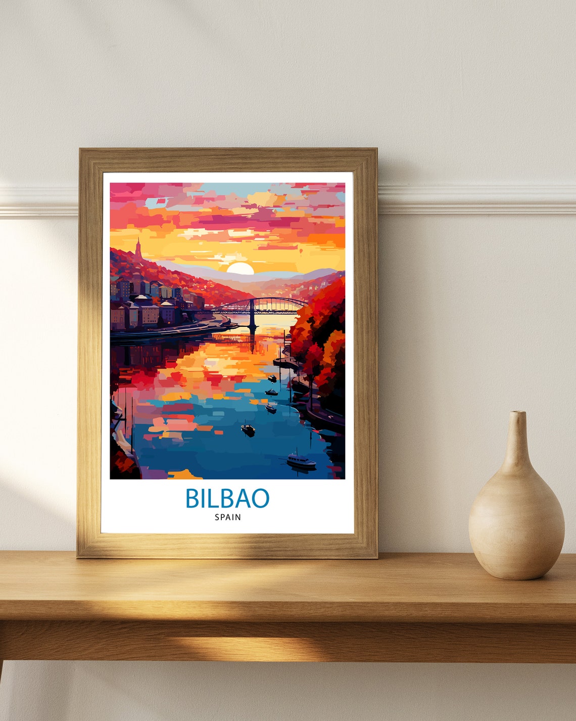 Bilbao Spain Sunset River And Bridge Impressionist Travel Poster - Image 2
