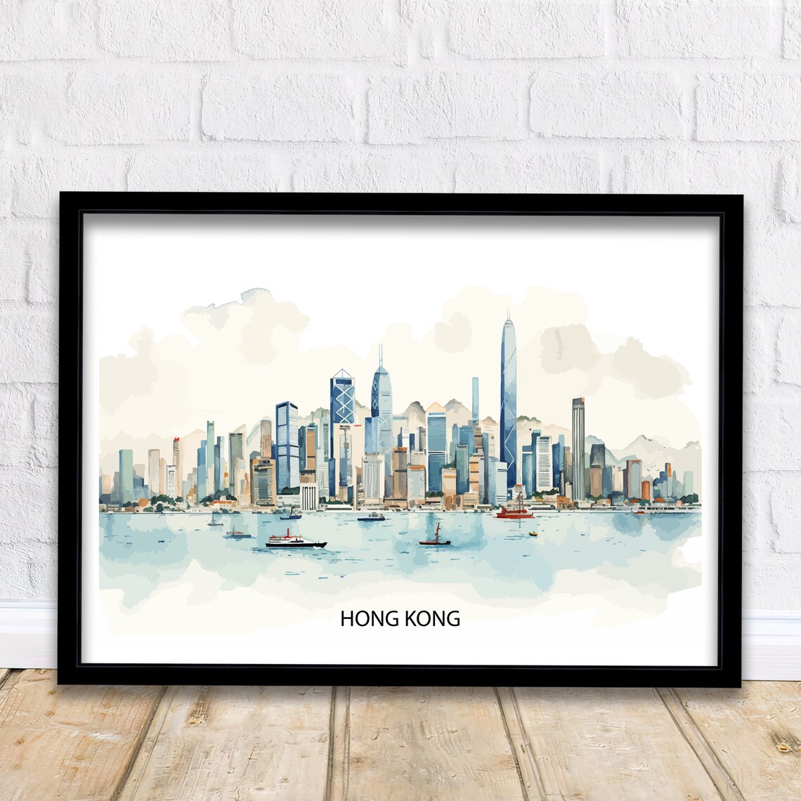 Hong Kong Skyline Travel Poster, Victoria Harbour