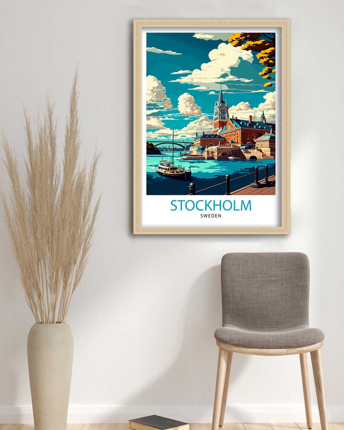 Stockholm Sweden Historic Waterfront City Hall Boat Travel Poster - Image 3