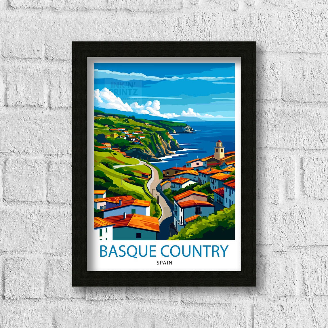 Basque Country Spain Coastal Village Hills Vintage Travel Poster - Image 3