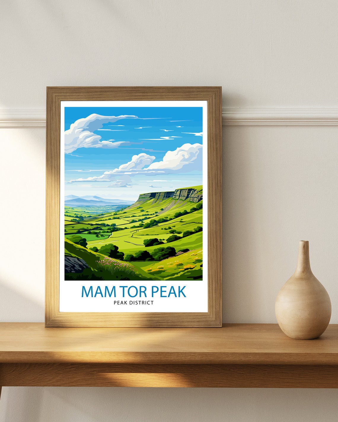 Mam Tor Peak District Green Rolling Hills Panorama Vista Poster - Image 3