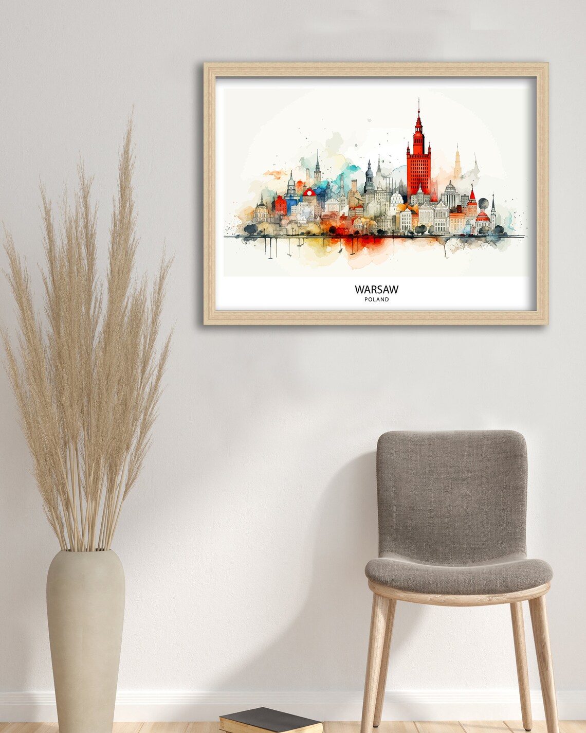 Warsaw Poland Watercolor Skyline Historic Old Town Europe Travel Poster - Image 2