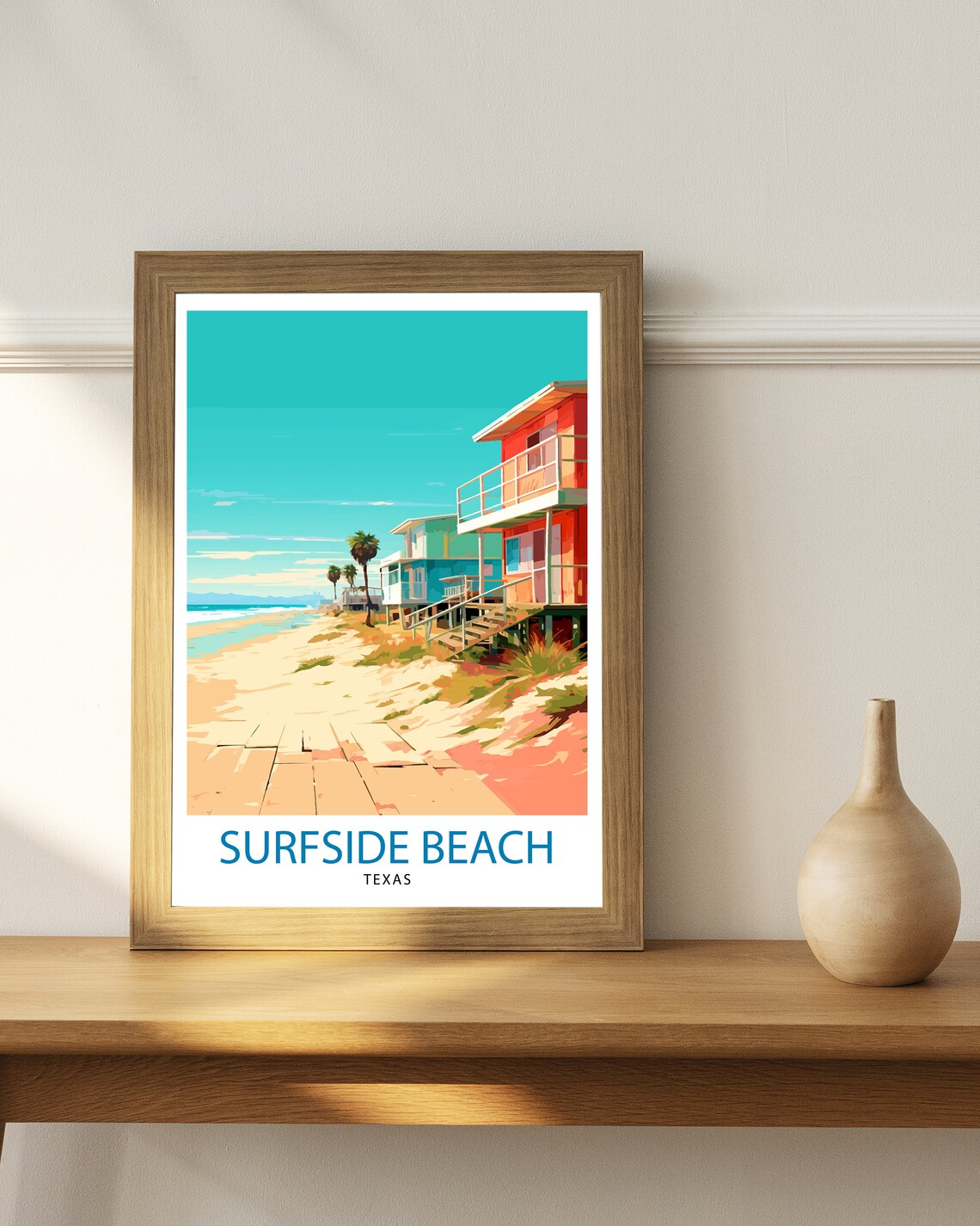 Surfside Beach Texas Colorful Beach Houses Coastal Travel Poster - Image 3