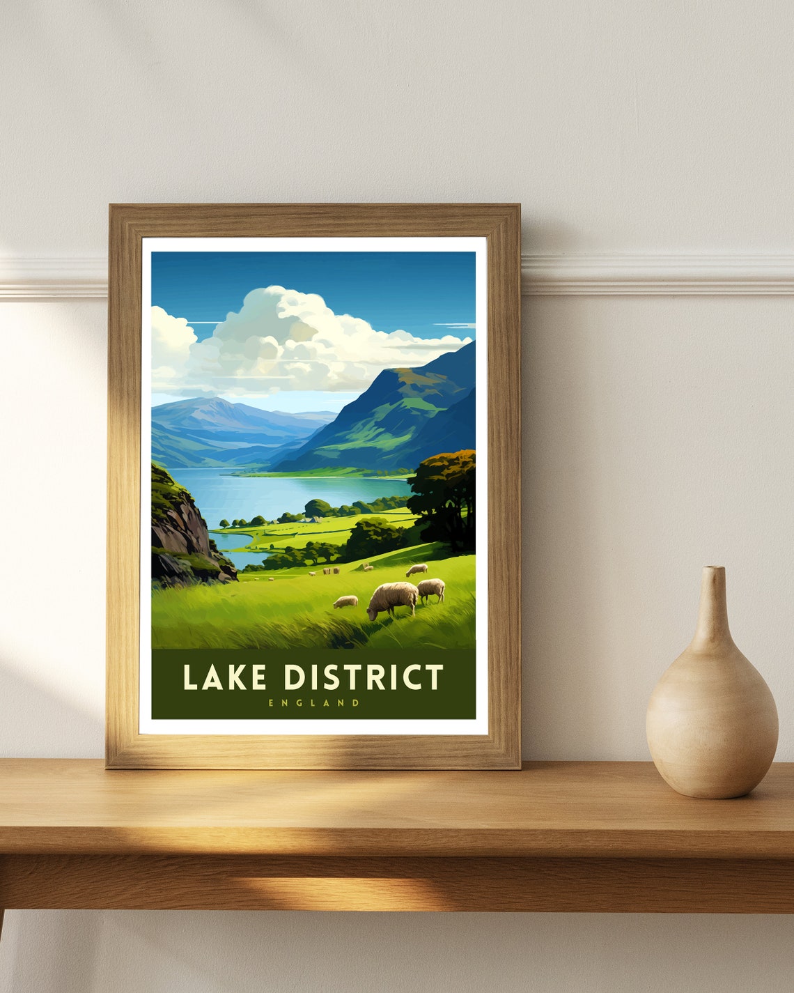 Lake District England Green Hills Sheep Mountain Lake Travel Poster - Image 3