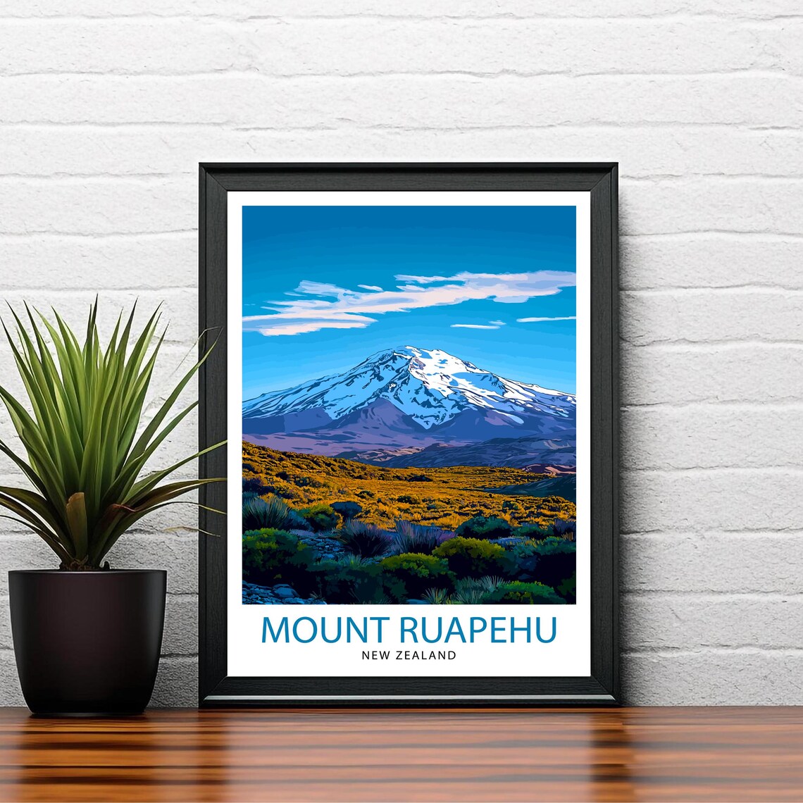 Mount Ruapehu New Zealand Snowcapped Volcano Landscape Travel Poster - Image 2