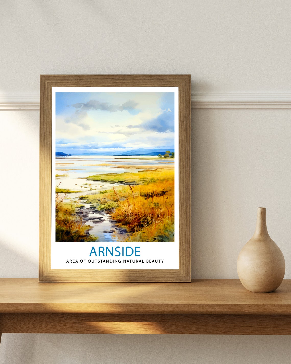 Arnside AONB Golden Marsh Estuary Watercolor Landscape Poster - Image 2