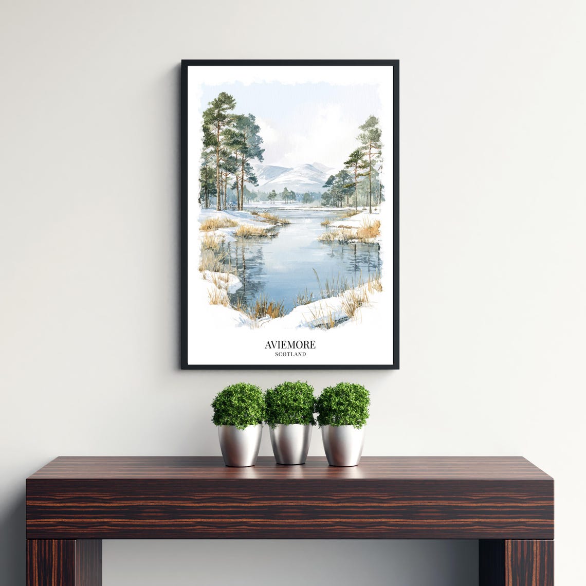 Aviemore Scotland Watercolor Art Print, Highlands Village