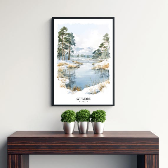 Aviemore Scotland Watercolor Art Print, Highlands Village