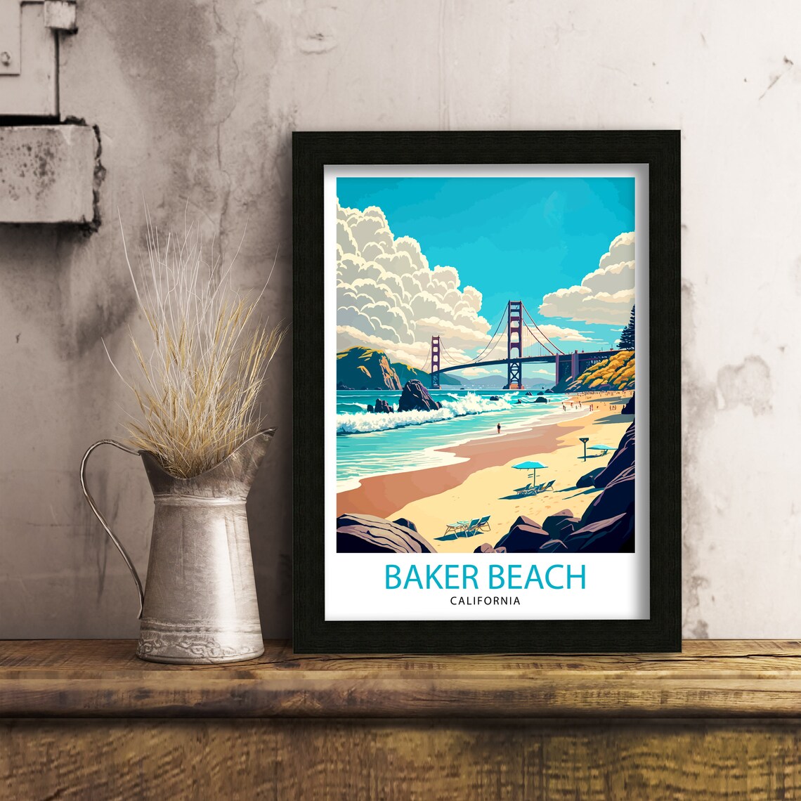 Baker Beach California Travel Poster, San Francisco - Image 3