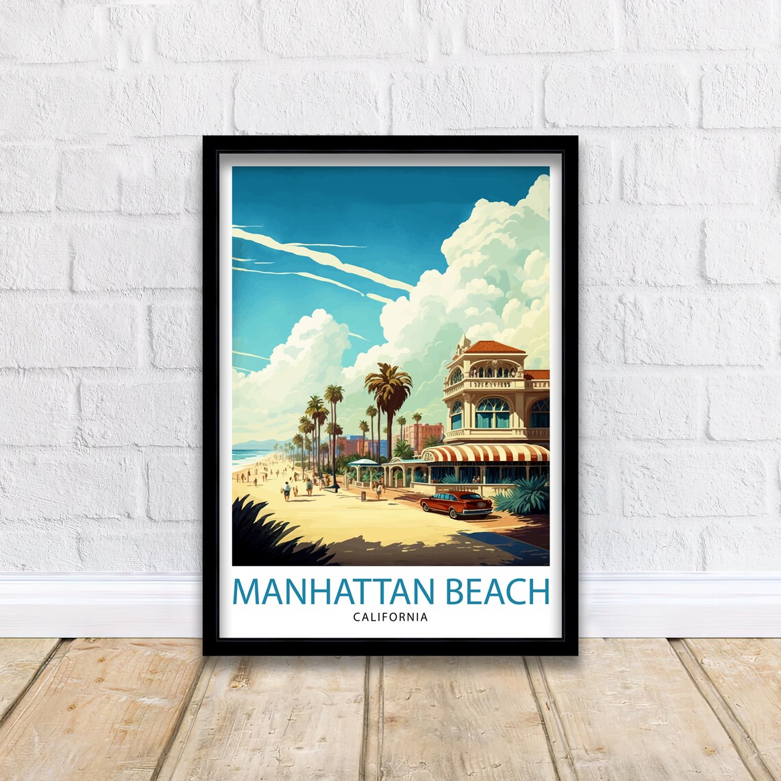 Manhattan Beach California Historic Street Scene Vintage Poster - Image 2