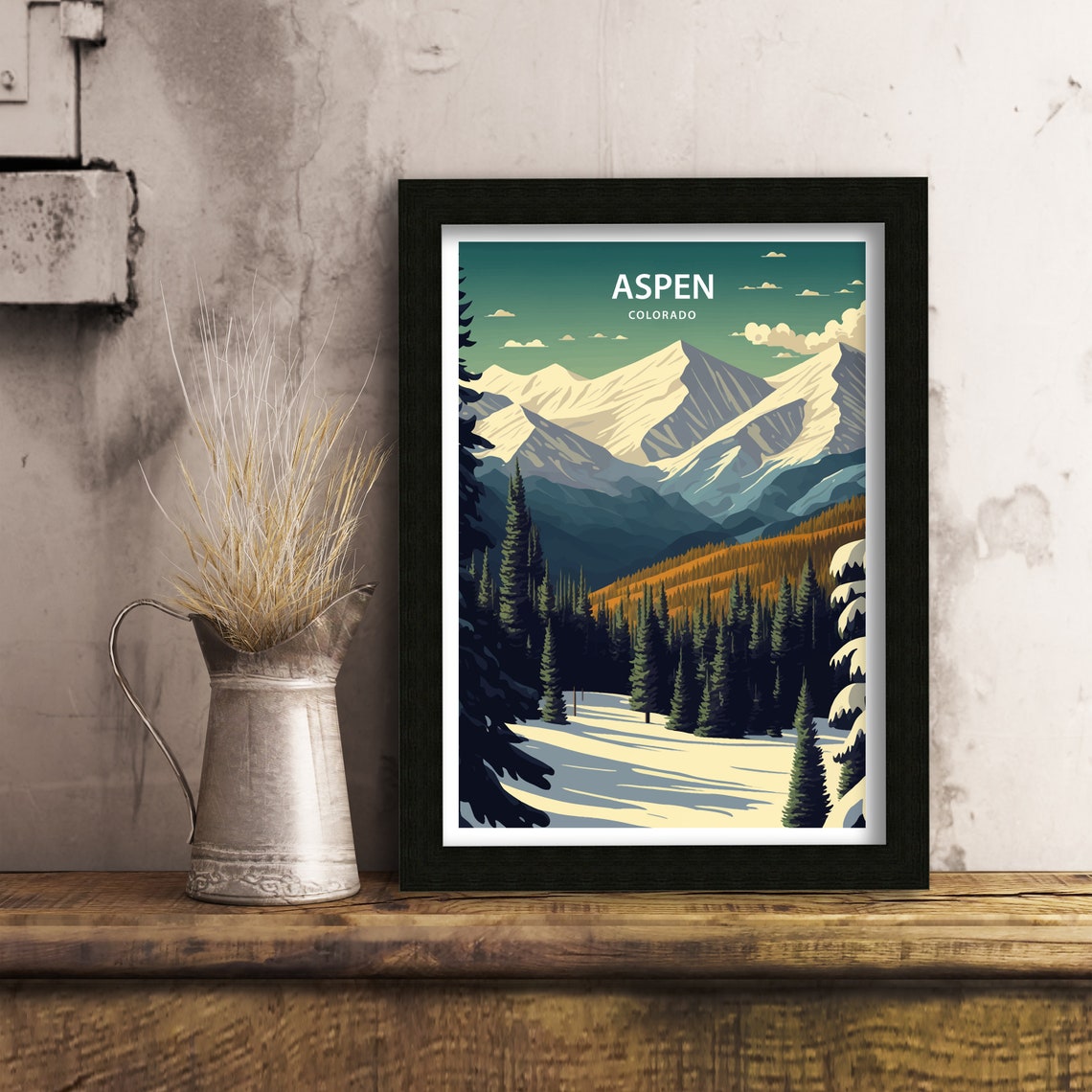 Aspen Art Print Aspen Aspen Art Aspen Print Aspen Poster Aspen Wall Art Aspen Colorado Travel Poster Aspen Painting - Image 2