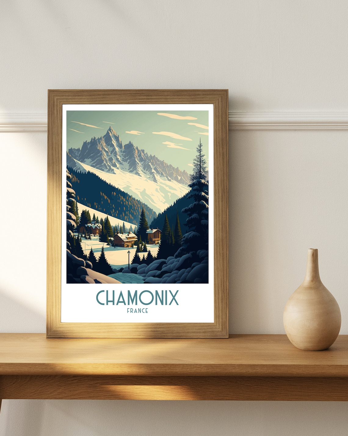 Chamonix France Vintage Alpine Chalet Peaks View Travel Poster - Image 3