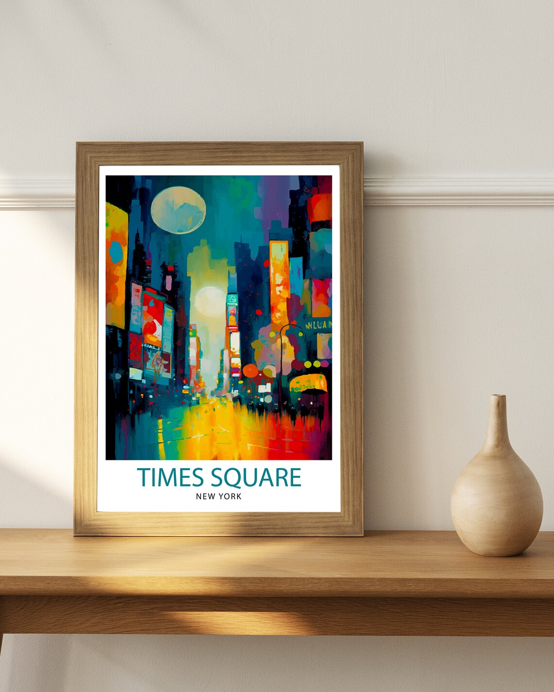Times Square New York Night Cityscape Vintage Neon Travel Poster - Image 3
