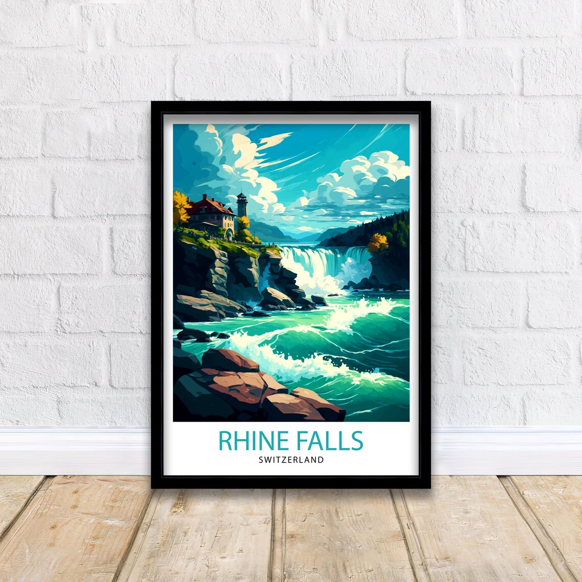 Rhine Falls Switzerland Travel Poster, Europe Scene - Image 2
