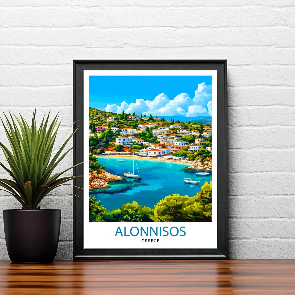 Alonnisos Greece Harbor Village Boats Aegean Island Travel Poster - Image 2